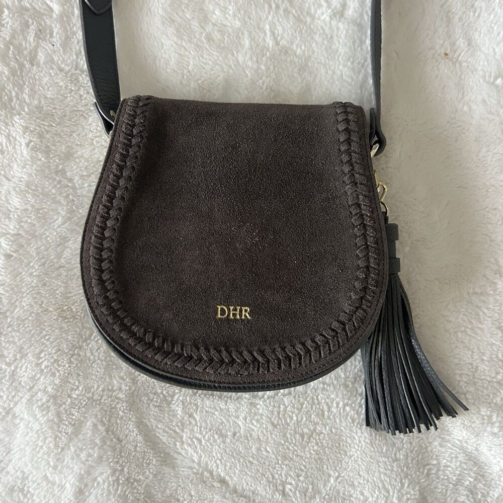 mark and Graham Saddle crossbody Bag Purse Stone Grey Suede